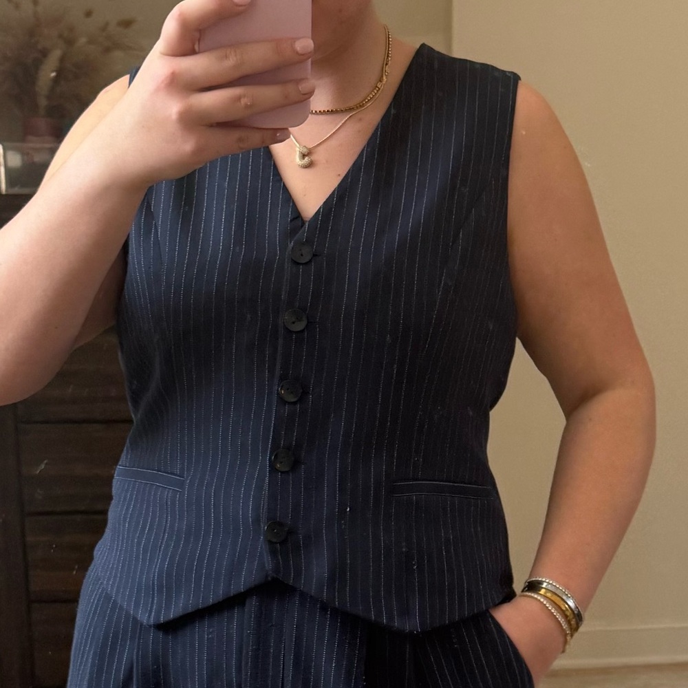 Navy Blue Women's Pinstripe Vest